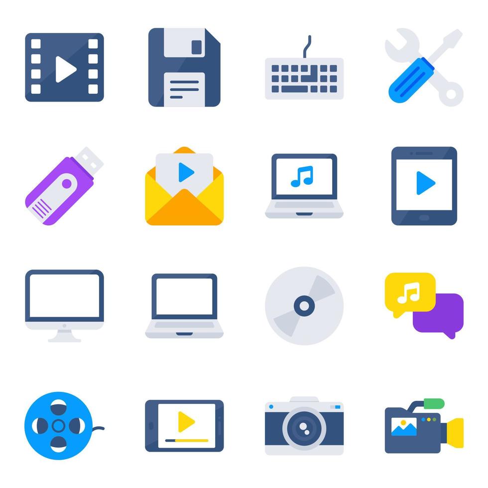 Pack of Media Flat Icons vector