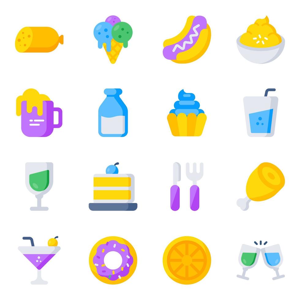Pack of Food and Meal Flat Icons vector