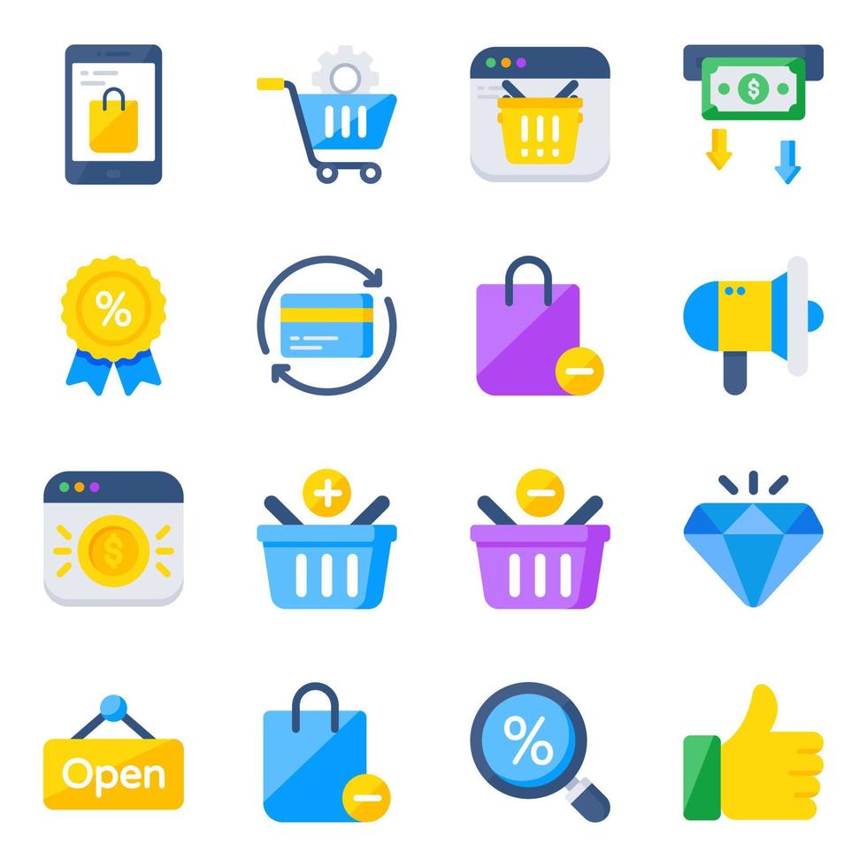 paquete de iconos planos de compras vector