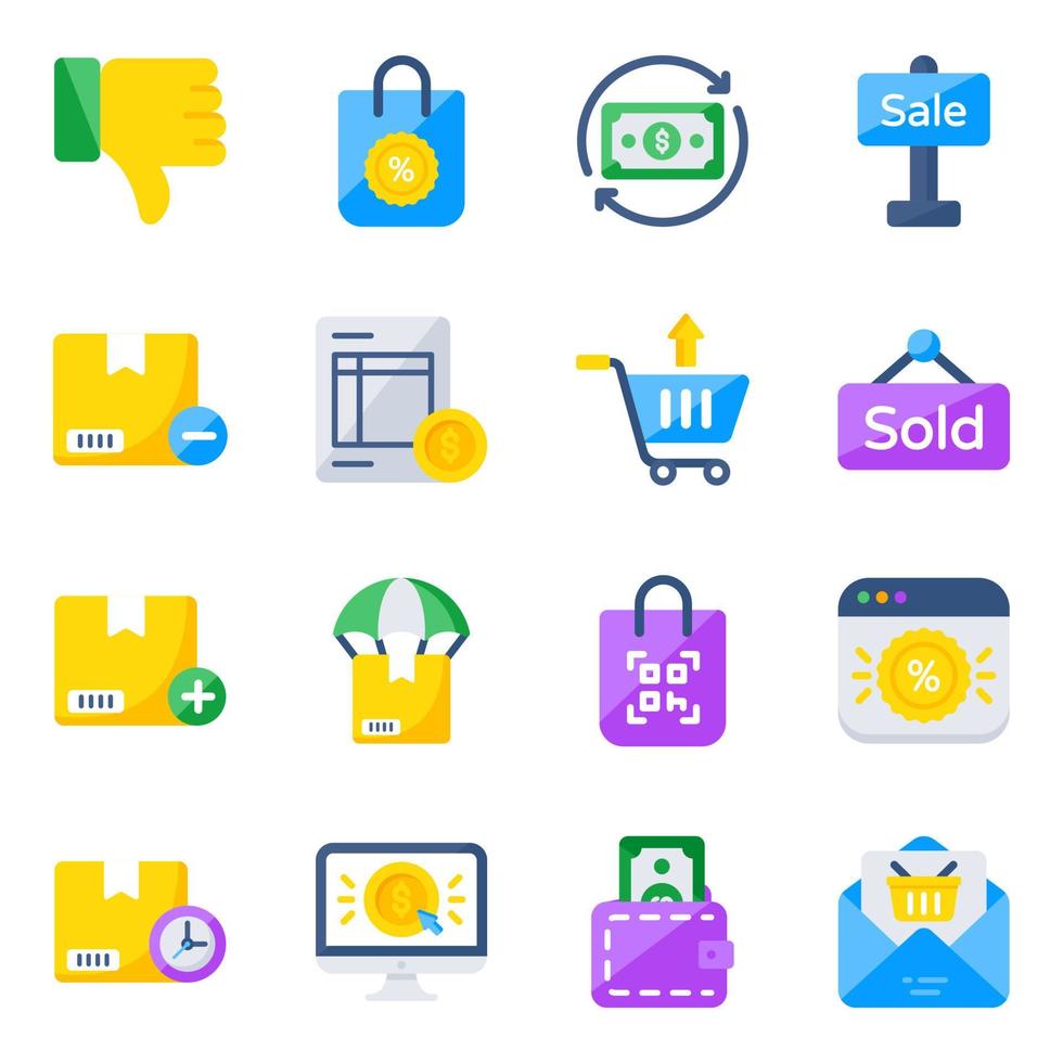 Pack of Buying Flat Icons vector
