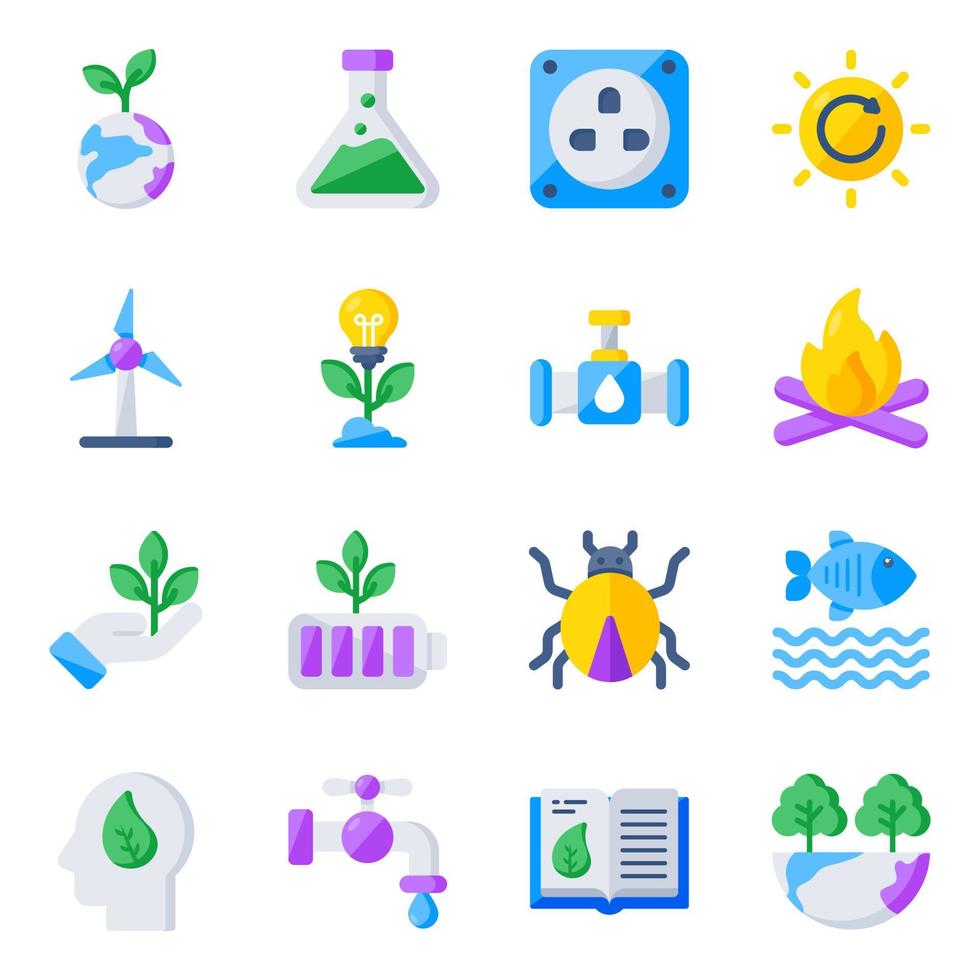 Pack of Ecology and Weather Flat Icons vector