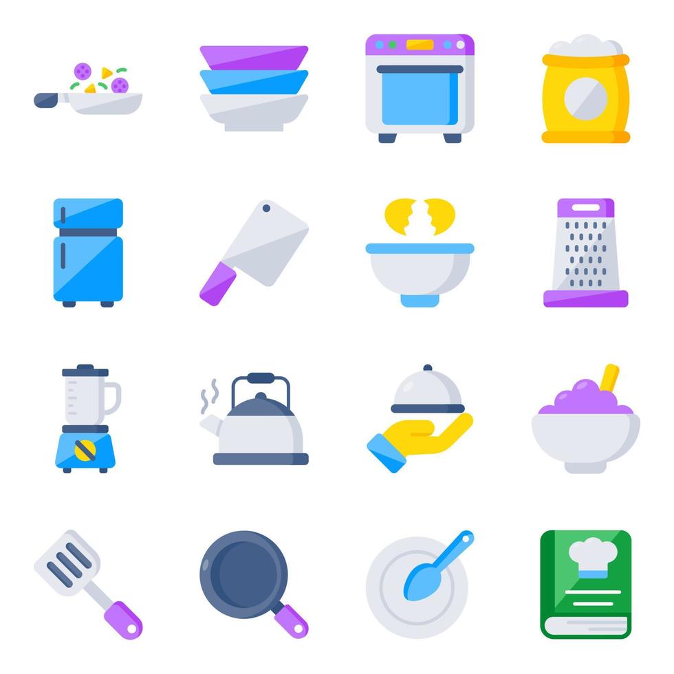 paquete de iconos planos de equipo de cocina vector