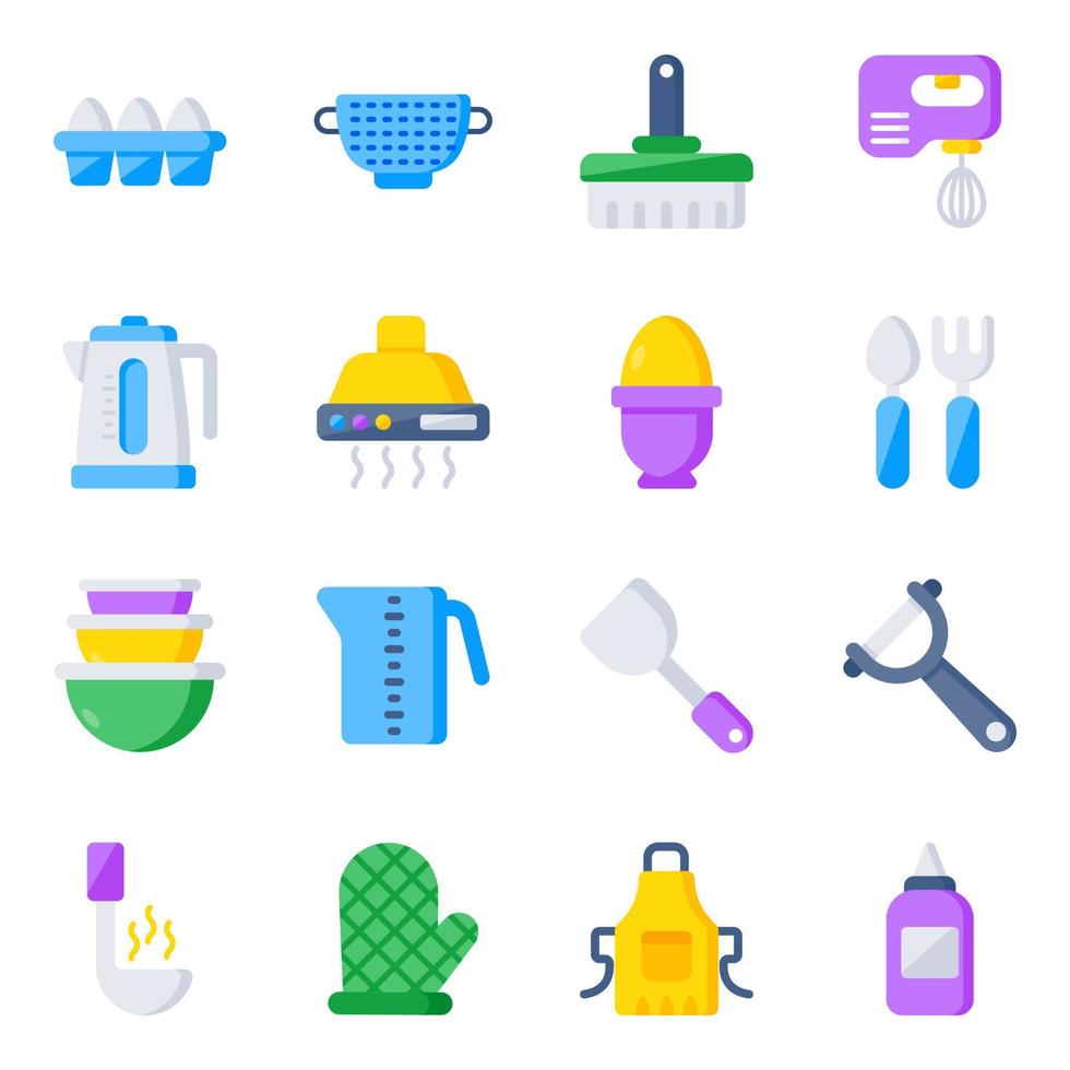 paquete de iconos planos de instrumentos de cocina vector