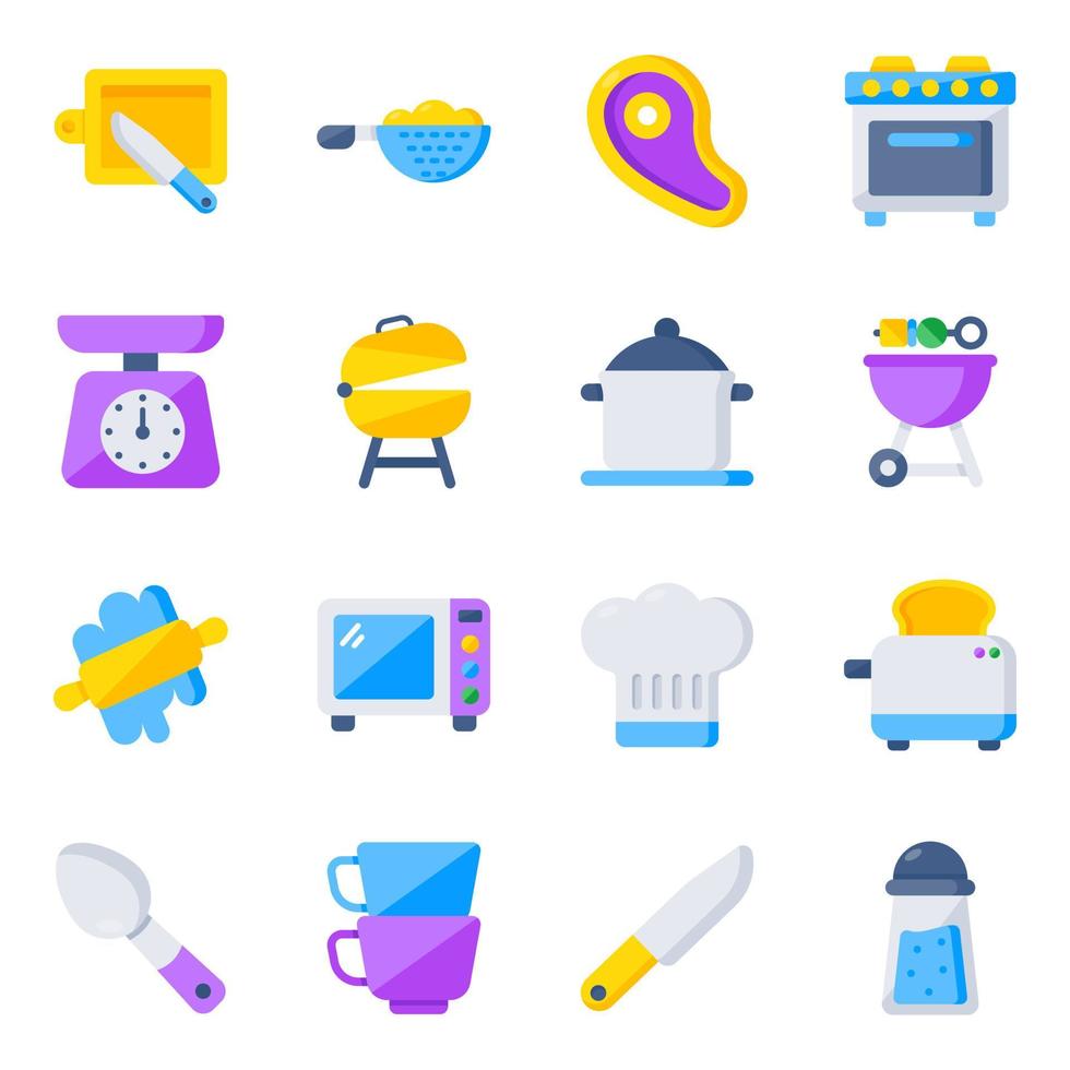 paquete de iconos planos de herramientas de cocina vector