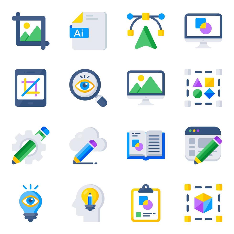 Pack of Graphic Tools Flat Icons vector