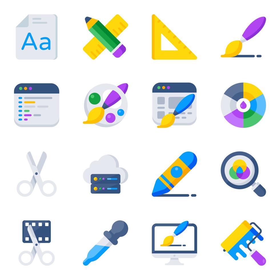 paquete de iconos planos de herramientas de diseño vector