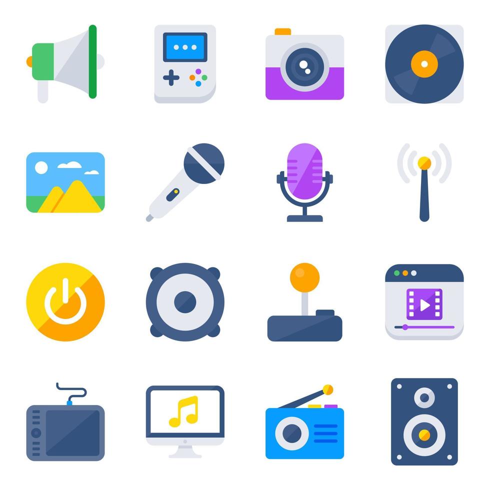 paquete de iconos planos de dispositivos multimedia vector