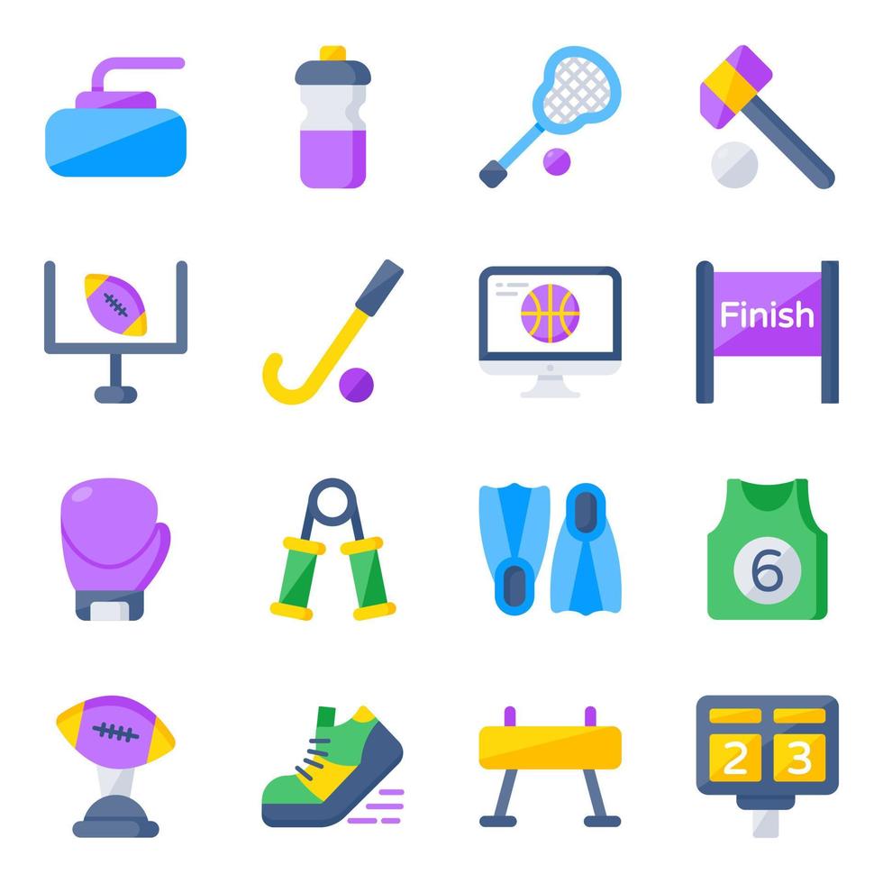 paquete de iconos planos de instrumentos deportivos vector