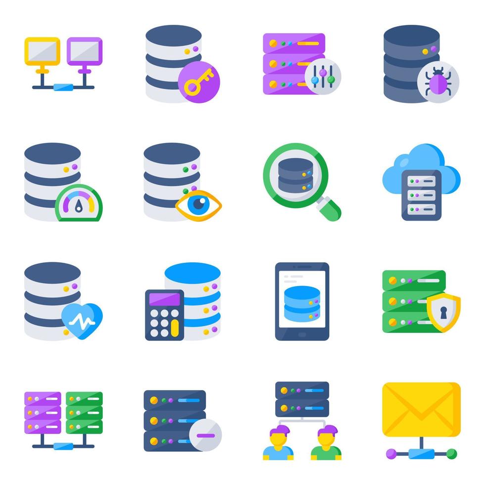 Pack of Database Flat Icons vector