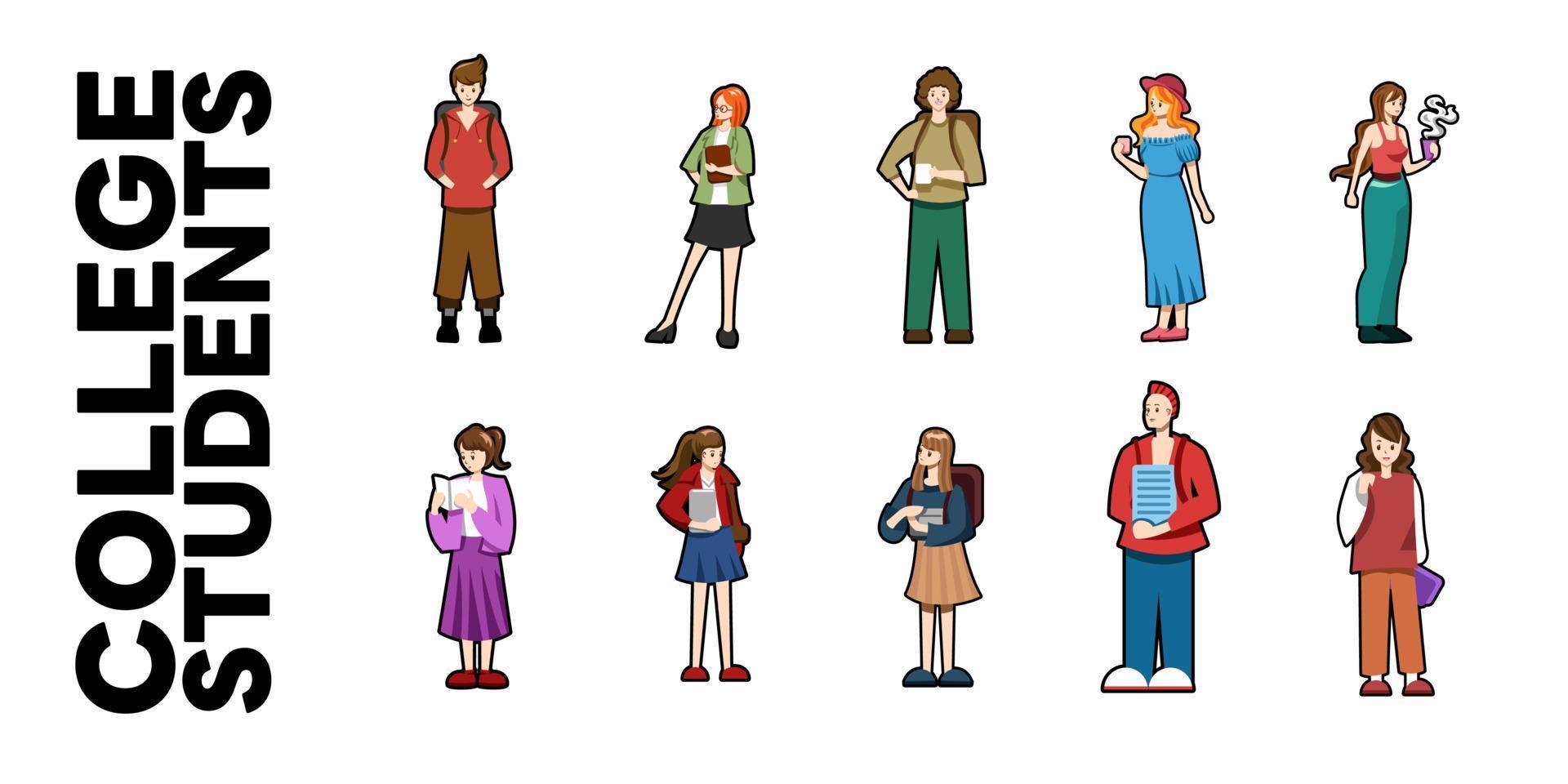 College Student vector set collection graphic clipart design