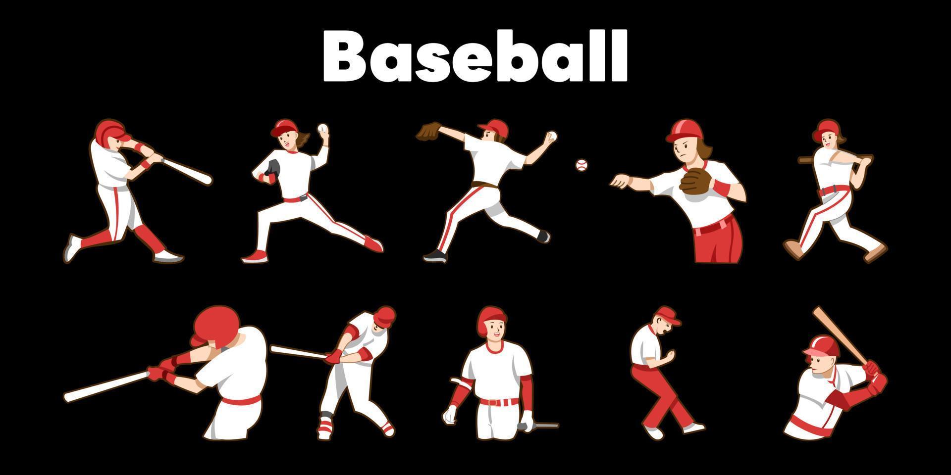 diseño de imágenes prediseñadas de colección de conjuntos de vectores de béisbol