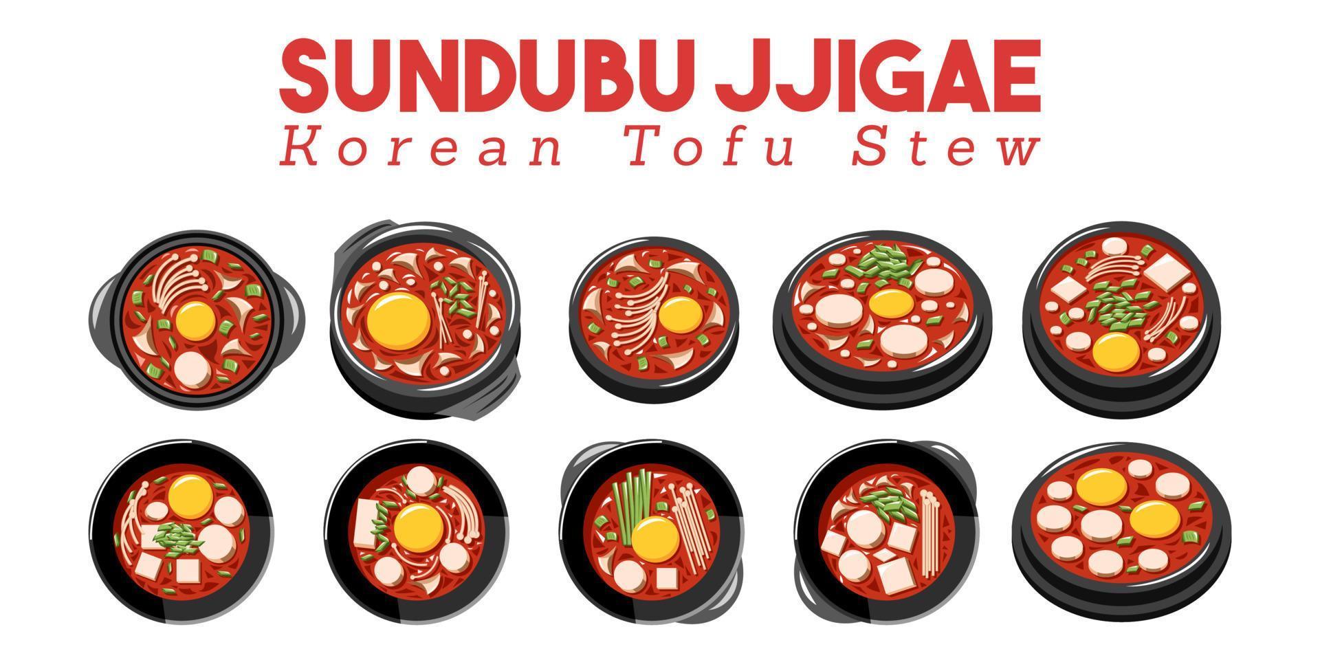 sundubu jjigae vector set colección gráfico clipart diseño