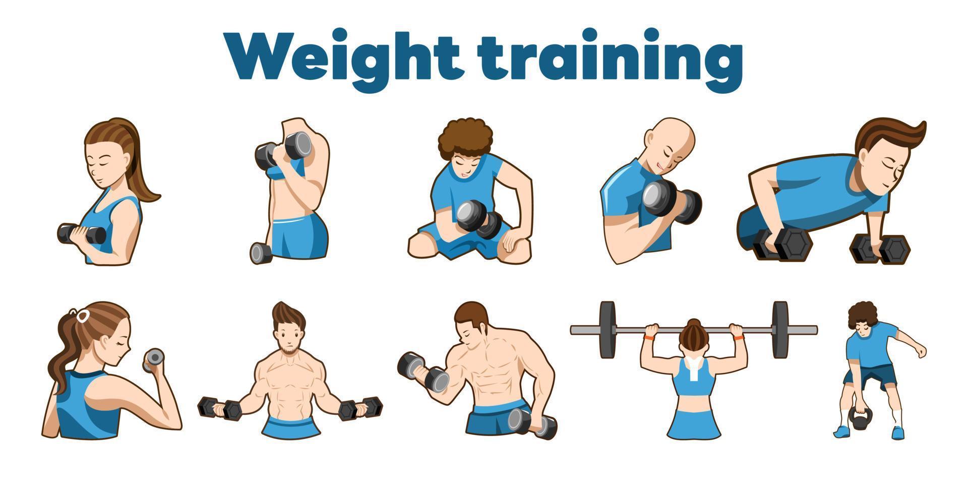 entrenamiento con pesas vector set colección gráfico clipart diseño