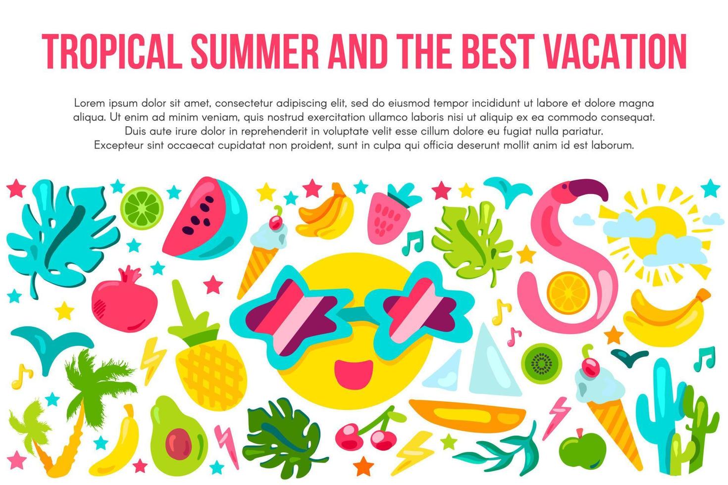 Summer vacation flat banner template vector