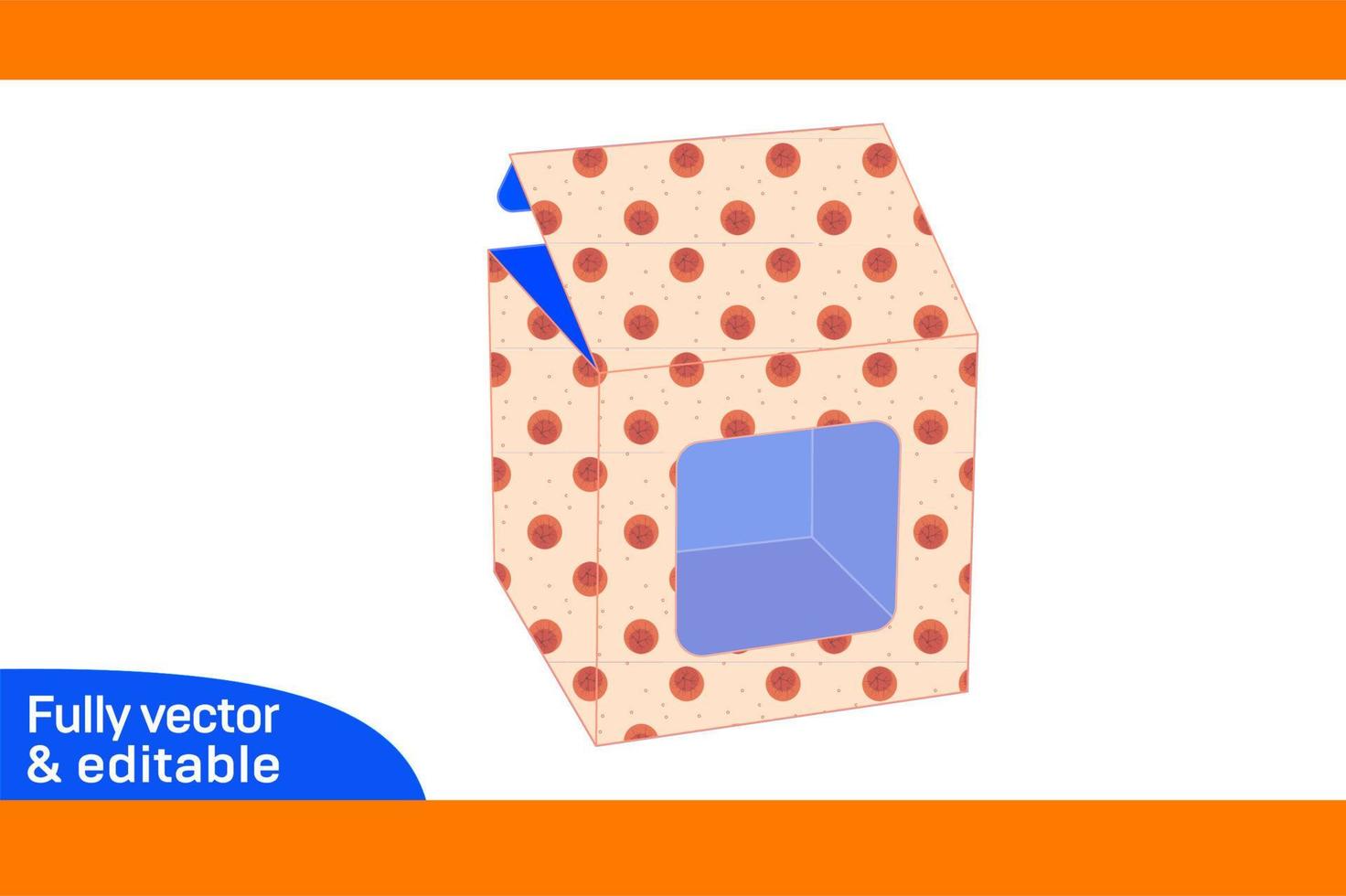 Square display cake box,Cardboard square cake box dieline template and 3d box resizeable vector file 3D box