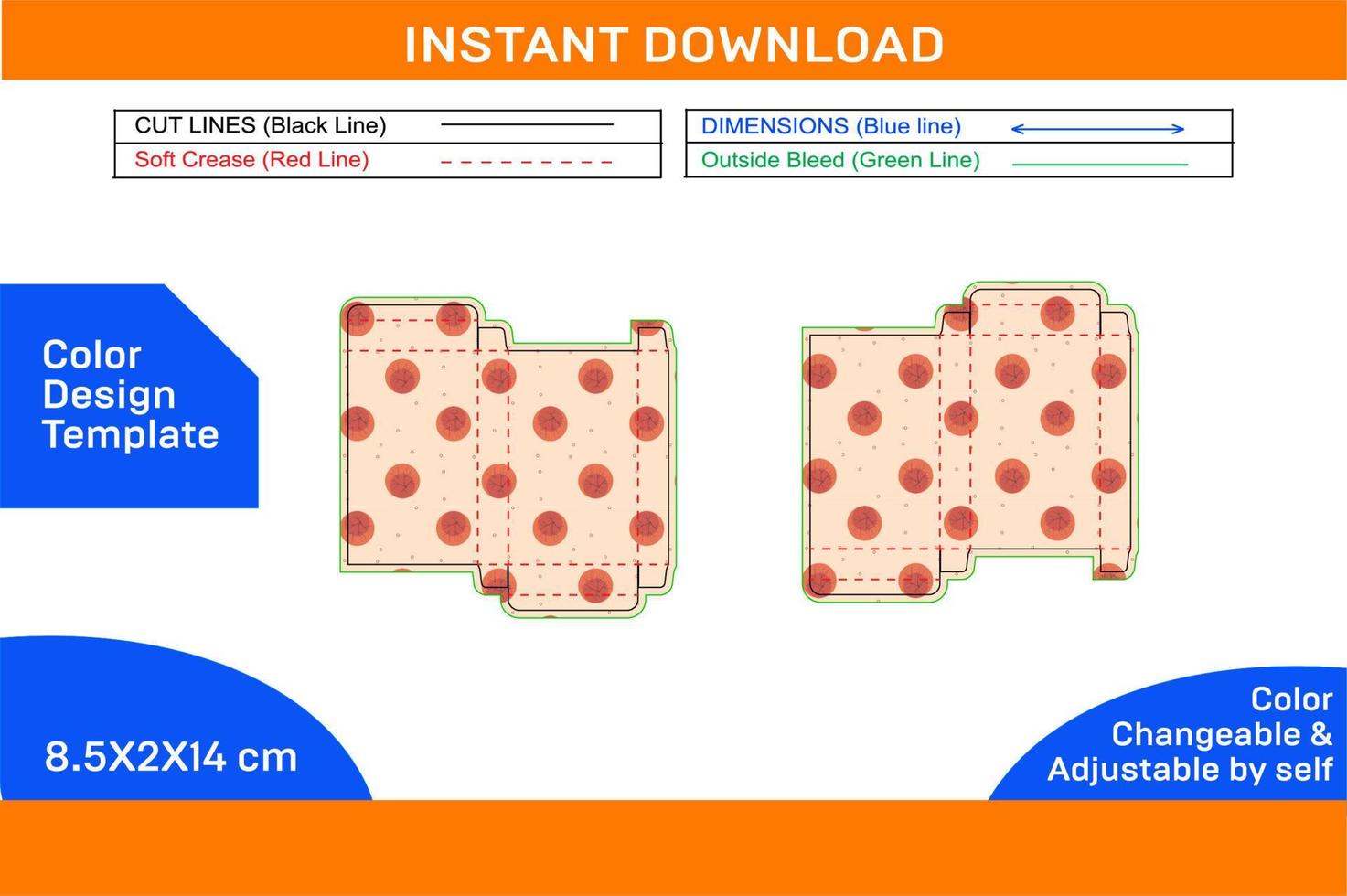 RTE or Reverse tuck end box dieline template and 3d render design color changeable and editable Color Design Template vector