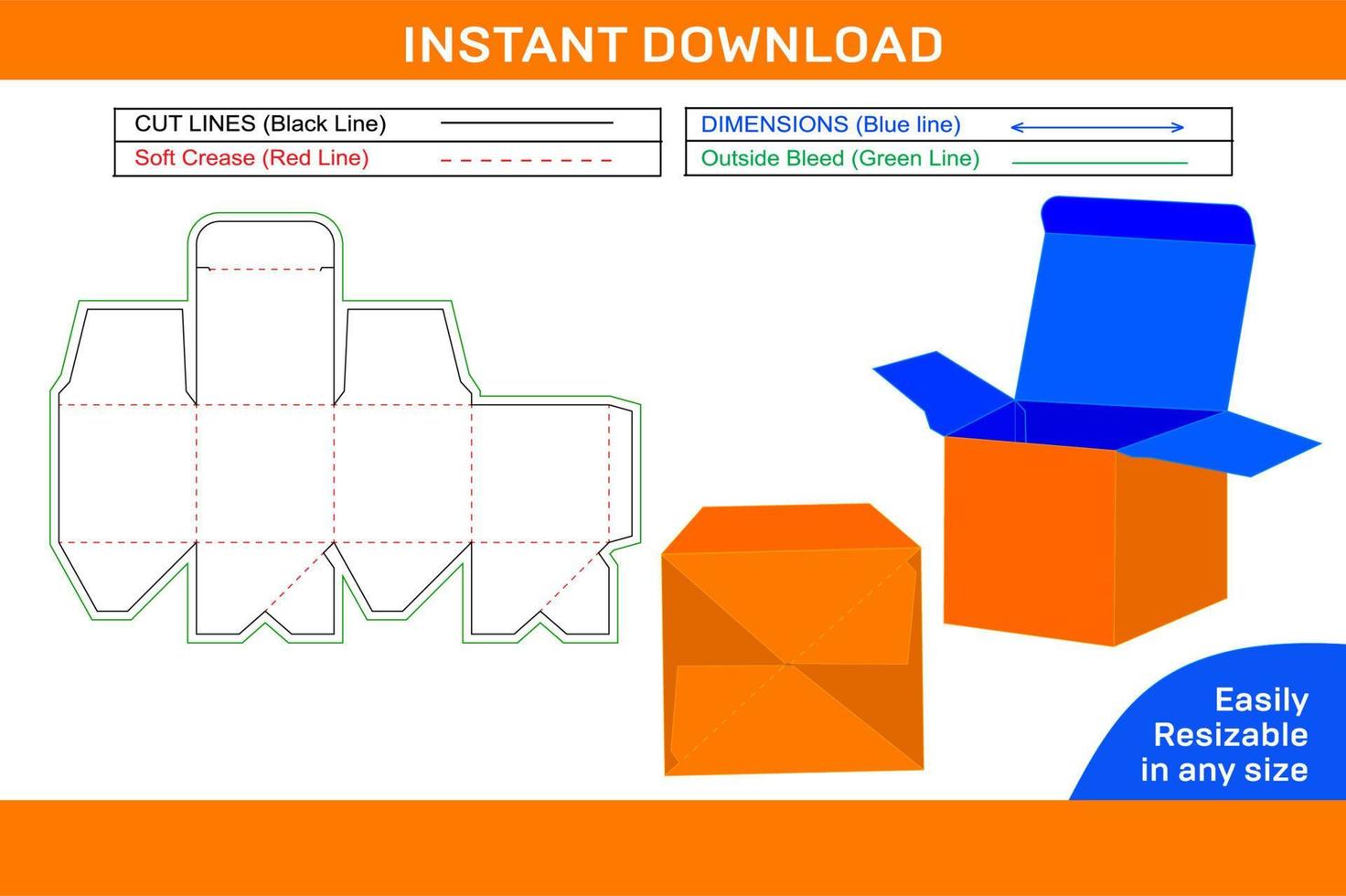 Cubic box auto bottom closer box 2.5 x 2.5 x 2.5 box template fit on A4
