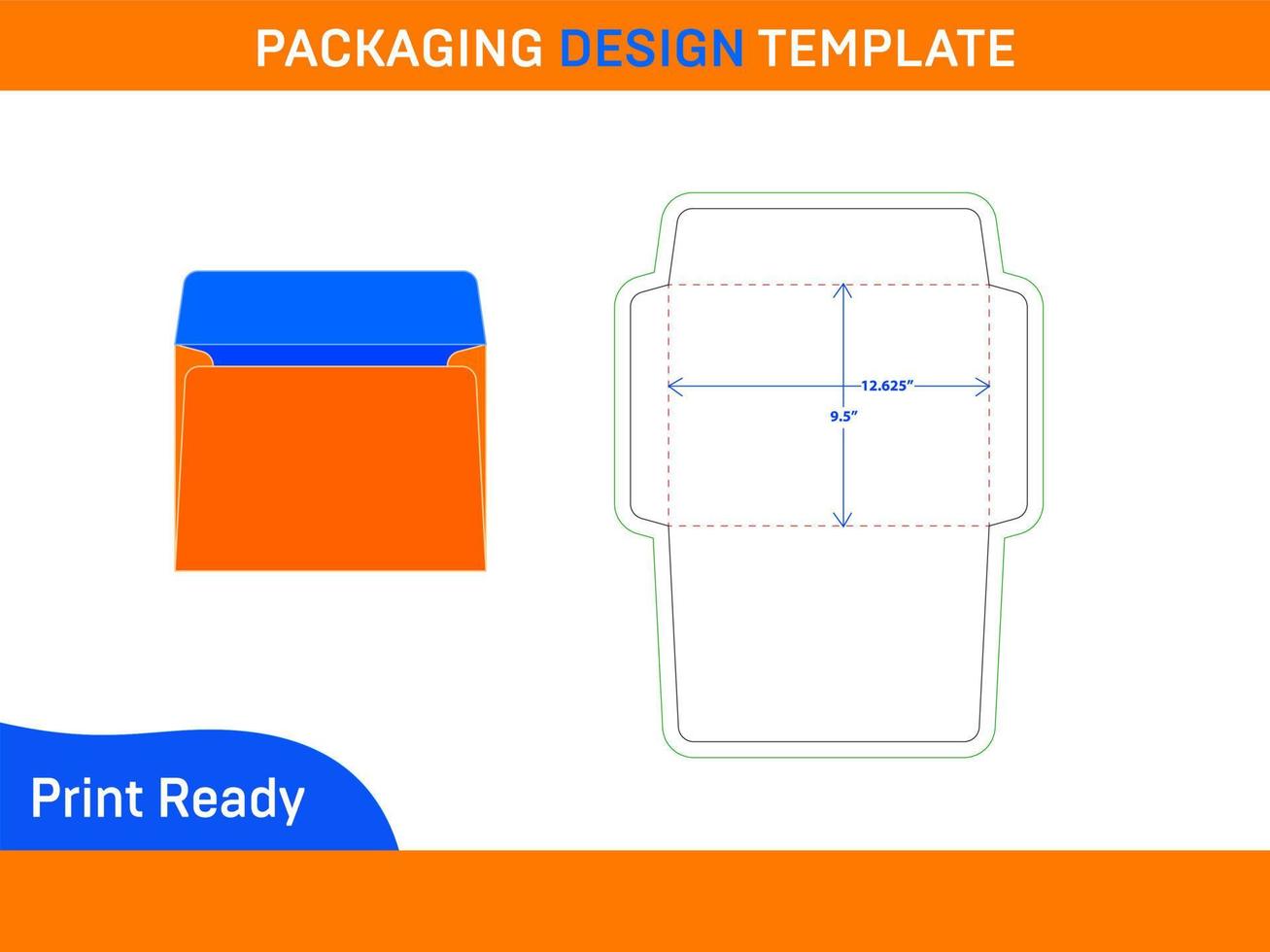 Resizable 9.5x12.625 inch Booklet envelope dieline template and 3D envelope vector