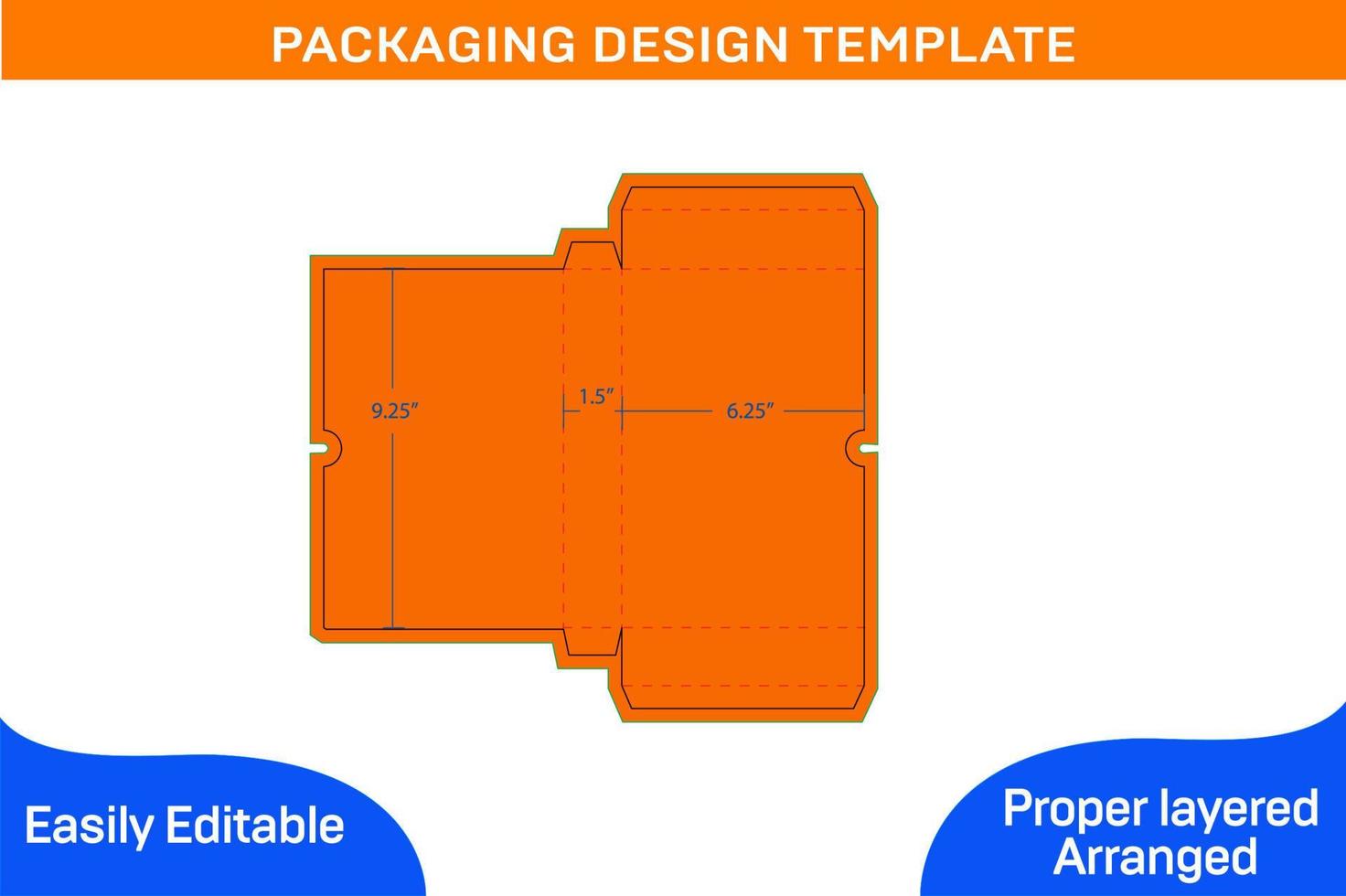 Side open Book box 9 x 6 x 1.5 inch, Book cover box Dieline template and 3D box vector