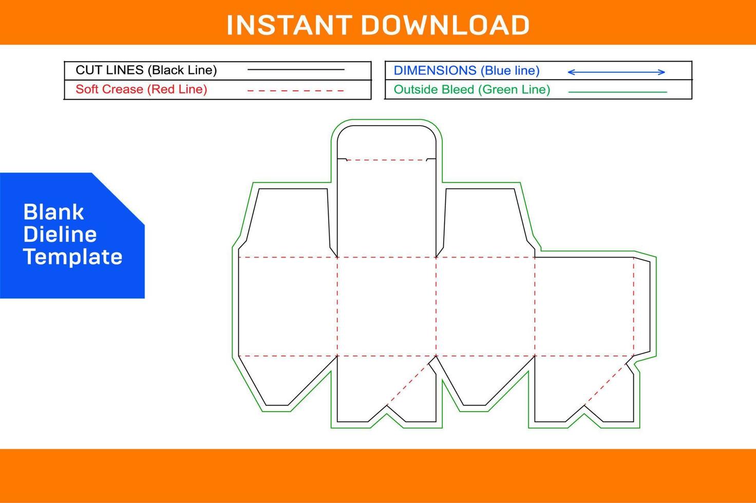 Cubic box auto bottom closer box 2.5 x 2.5 x 2.5 box template fit on A4 size paper Blank dieline template vector
