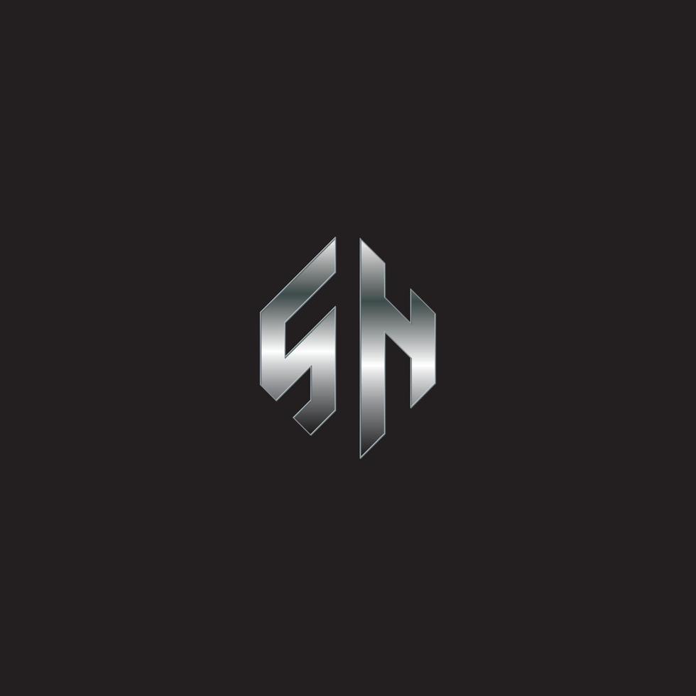 logotipo de sh, logotipo de metal, logotipo de plata, monograma, fondo negro vector