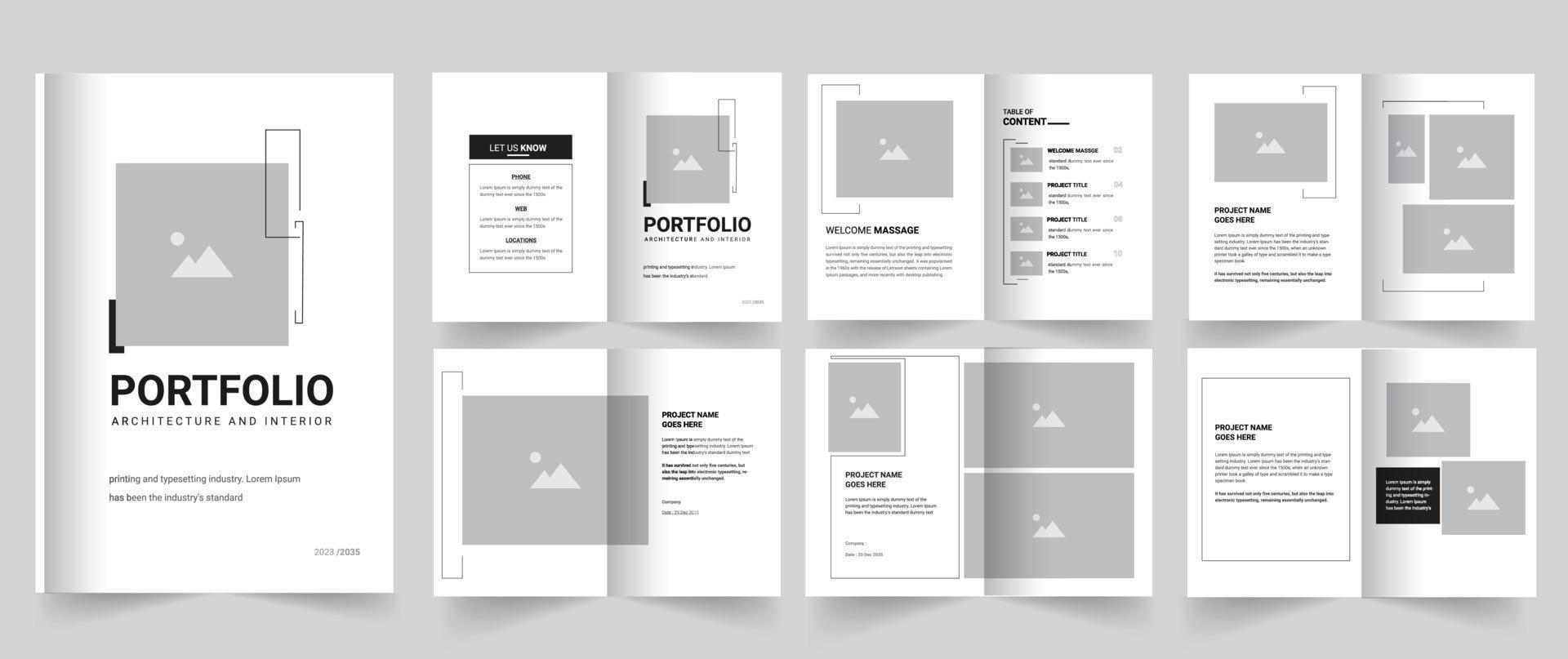 Architecture and interior portfolio design, clean and minimal portfolio template vector