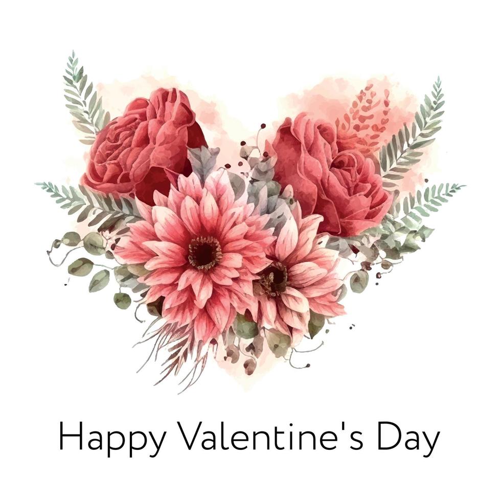 día de san valentín floral abstracto corazón de rosas vector acuarela