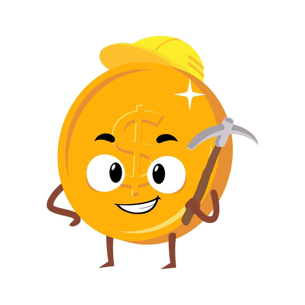 Coin character mining concept illustration vector