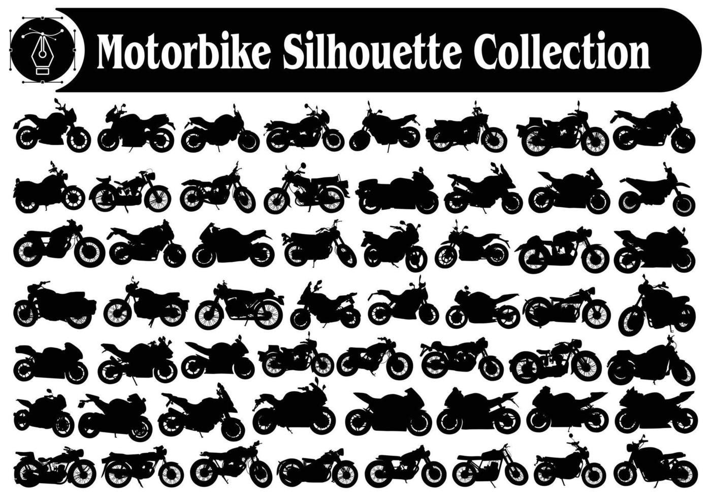 colección de siluetas de motos vintage y motos modernas vector