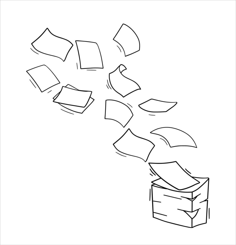 Flying Paper. Blank sheet. Thrown object. White trash. Cartoon flat illustration. Stack and pile of documents. Office element. vector