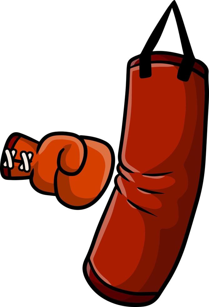 Punching bag. Martial art. Combat skill. Cartoon flat illustration. Boxing training. Red sports object vector