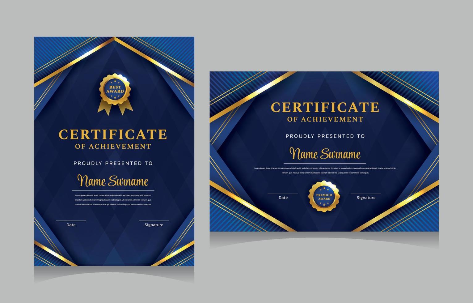 Blue and Gold Modern Gradient Certificate of Achievement vector