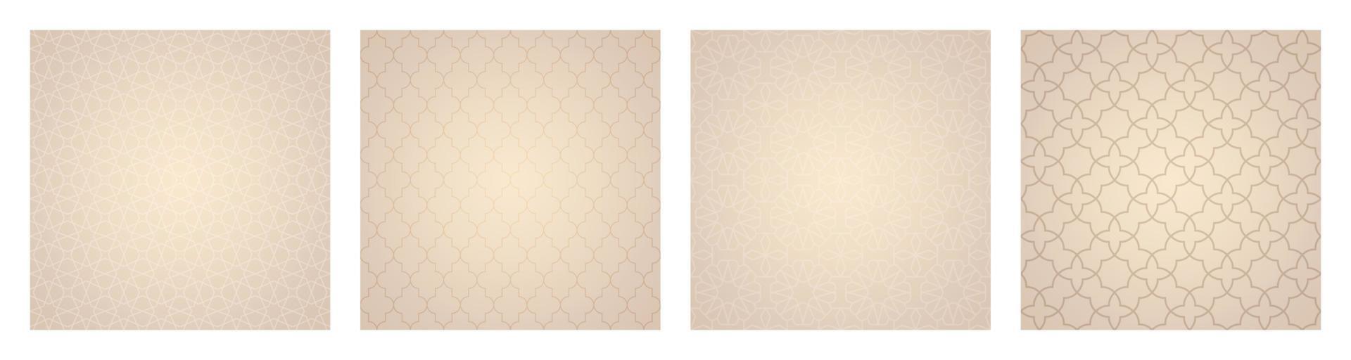 Set of light beige gradient background with Arabian patterns. Arabic Mosaic Ornament Background. Muslim Decoration. Ramadan Kareem, Berat Kandil Islamic background. vector