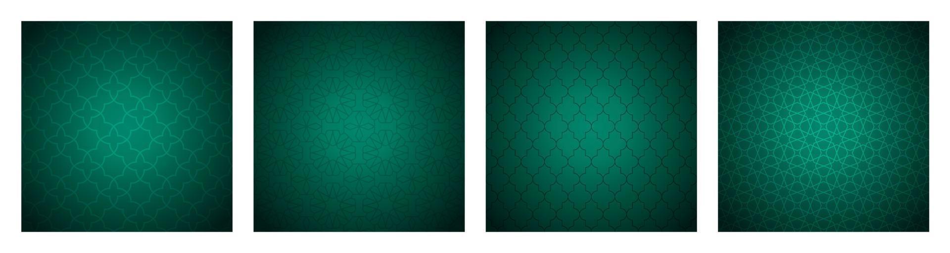Set of green gradient background with Arabian patterns. Arabic Mosaic Ornament Background. Muslim Decoration. Ramadan Kareem Islamic background vector