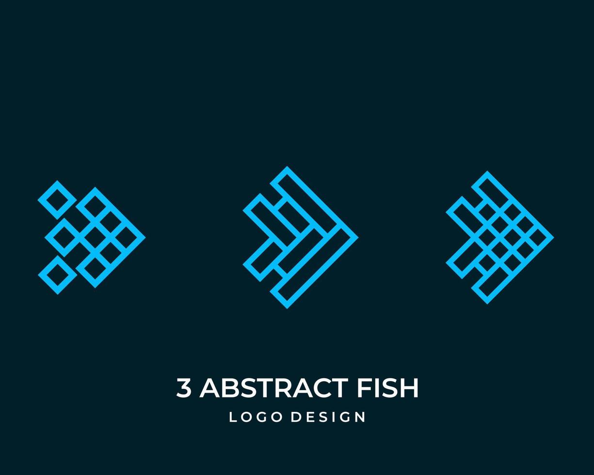 Three abstract fish geometric logo design. vector