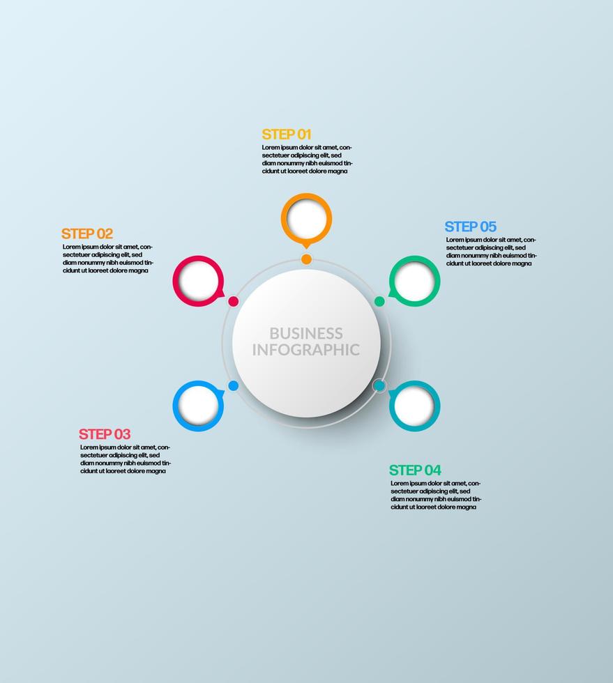Vector circle infographic, cycle diagram, graph, presentation chart. Business infographics concept with 5 options, parts, and steps. Business Infographic processes. Creative concept for infographic