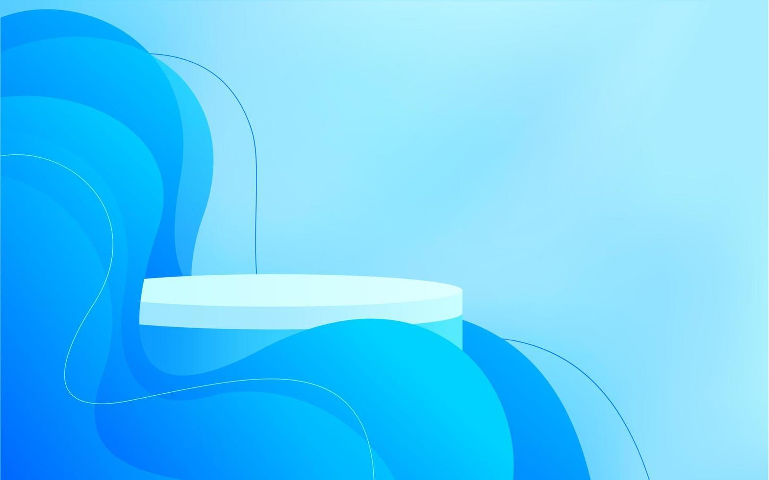 podio de soporte de cilindro 3d abstracto con decoración de onda de línea azul. fondo de escena de pared azul para presentación de productos, maqueta, escaparate. plataforma de renderizado vectorial vector