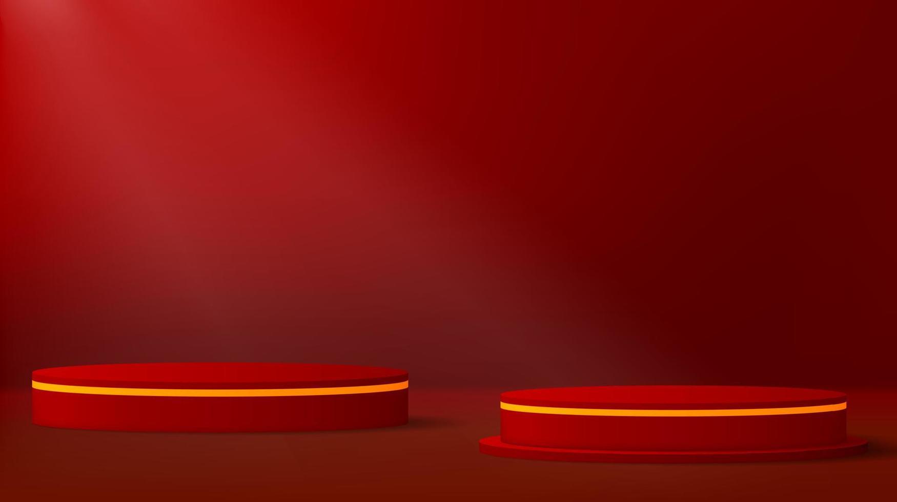 Abstract red display background with 3d render cylinder pedestal podium. Red minimal wall scene for product display presentation. Geometric stage platform vector