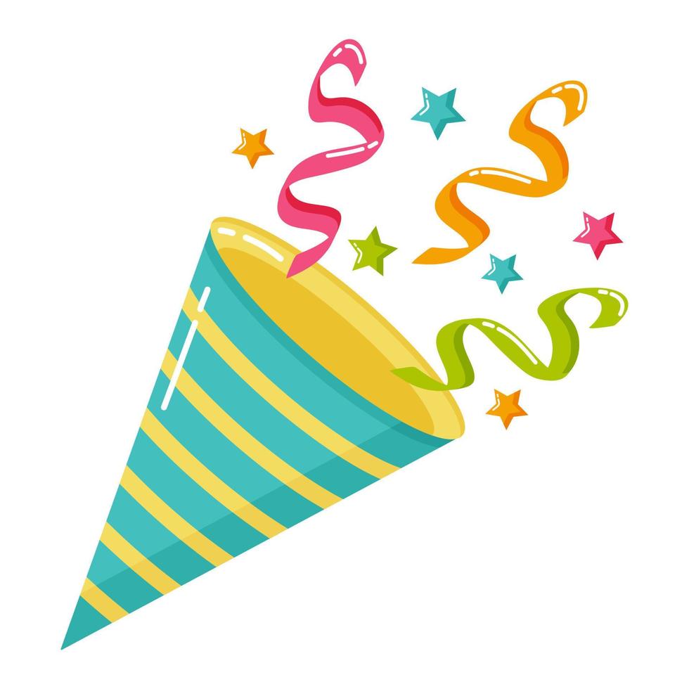 Brifht firecracker with confetti and stars. Purim carnival element vector