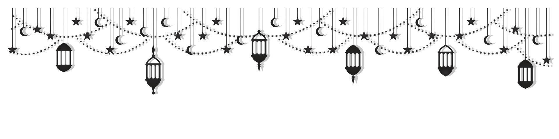 silhouette moon stars and lanterns. vector