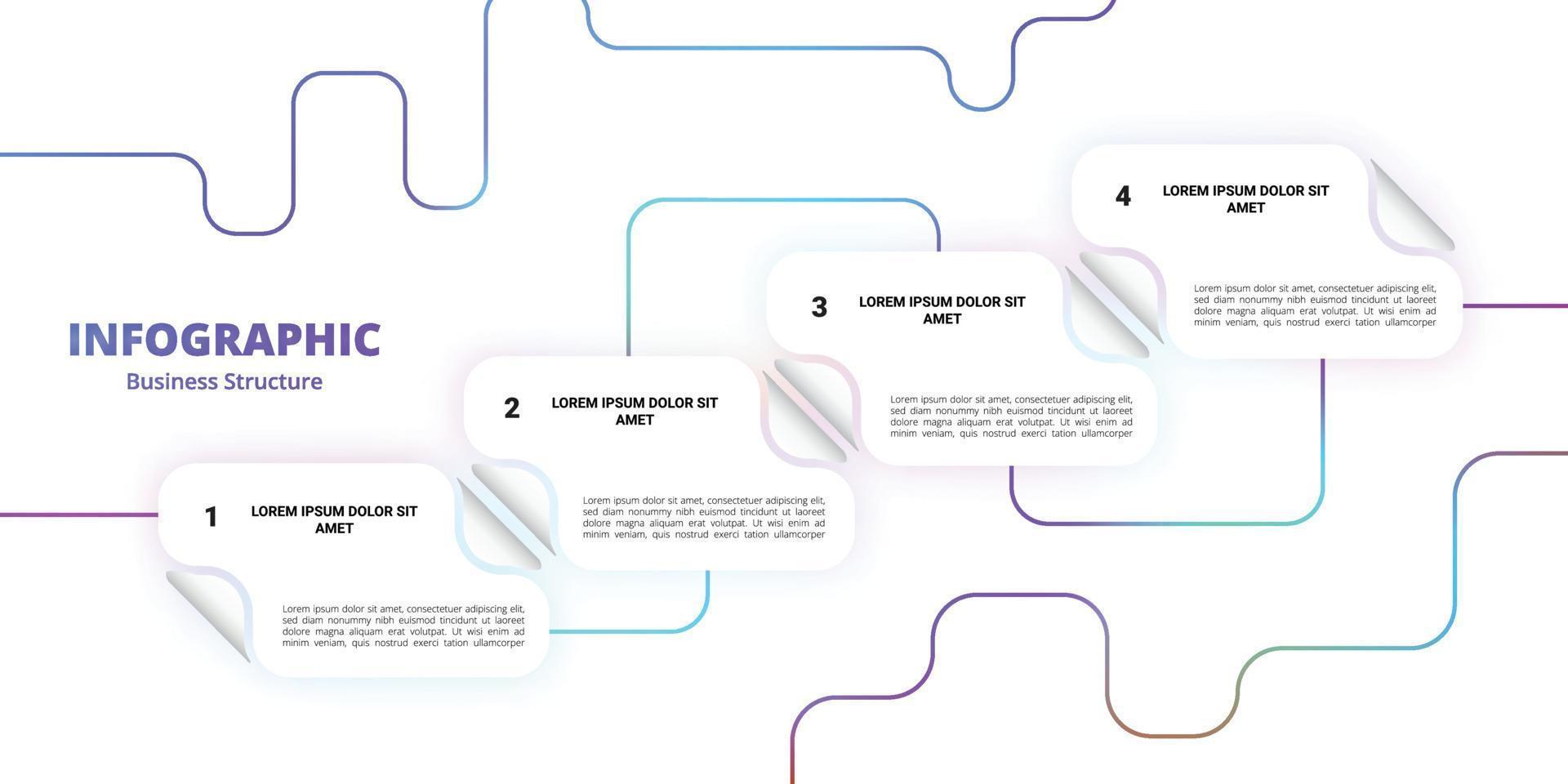 Business process infographic rectangle template with paper fold design with 4 options or steps. Vector illustration