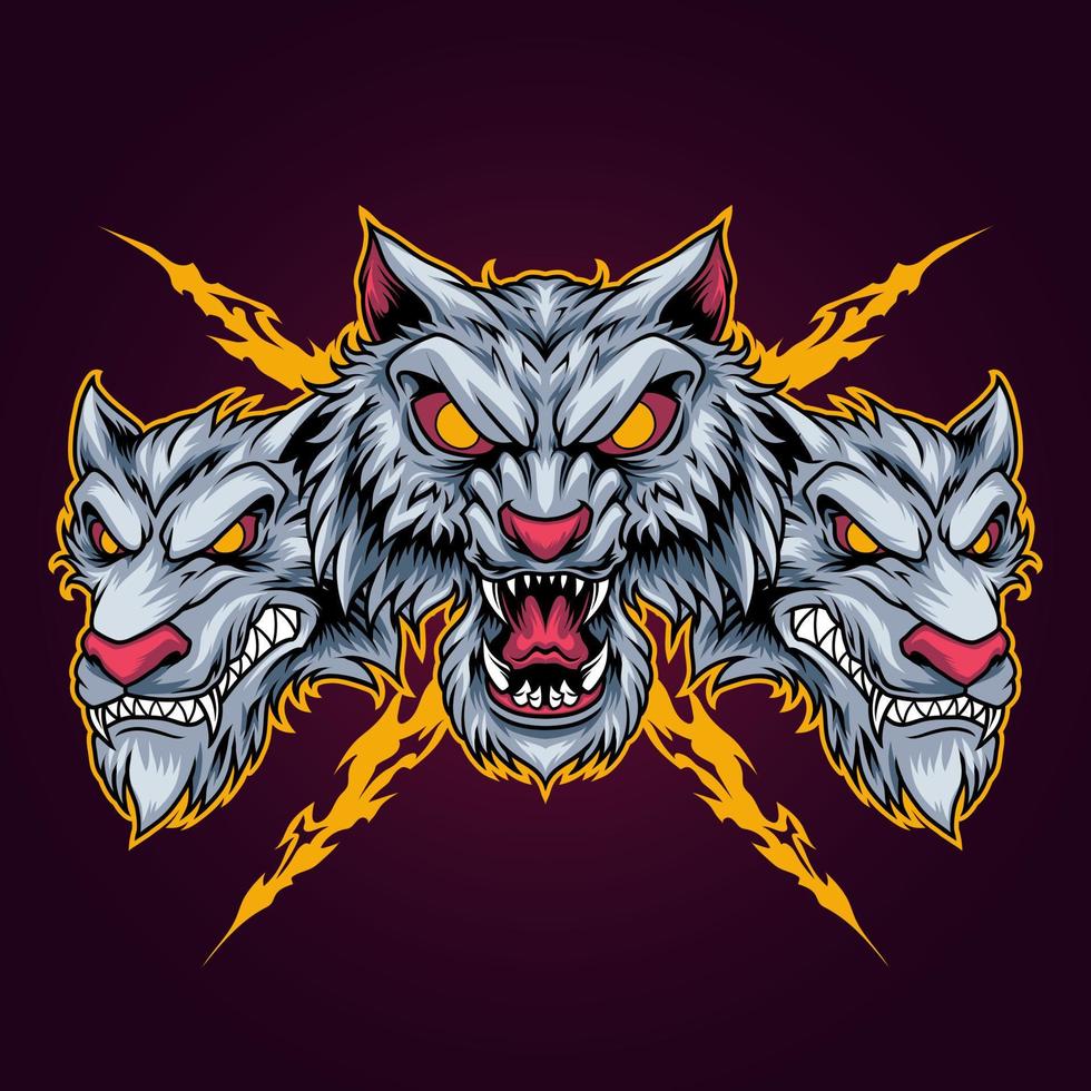emblema de tres cabezas de lobo vector