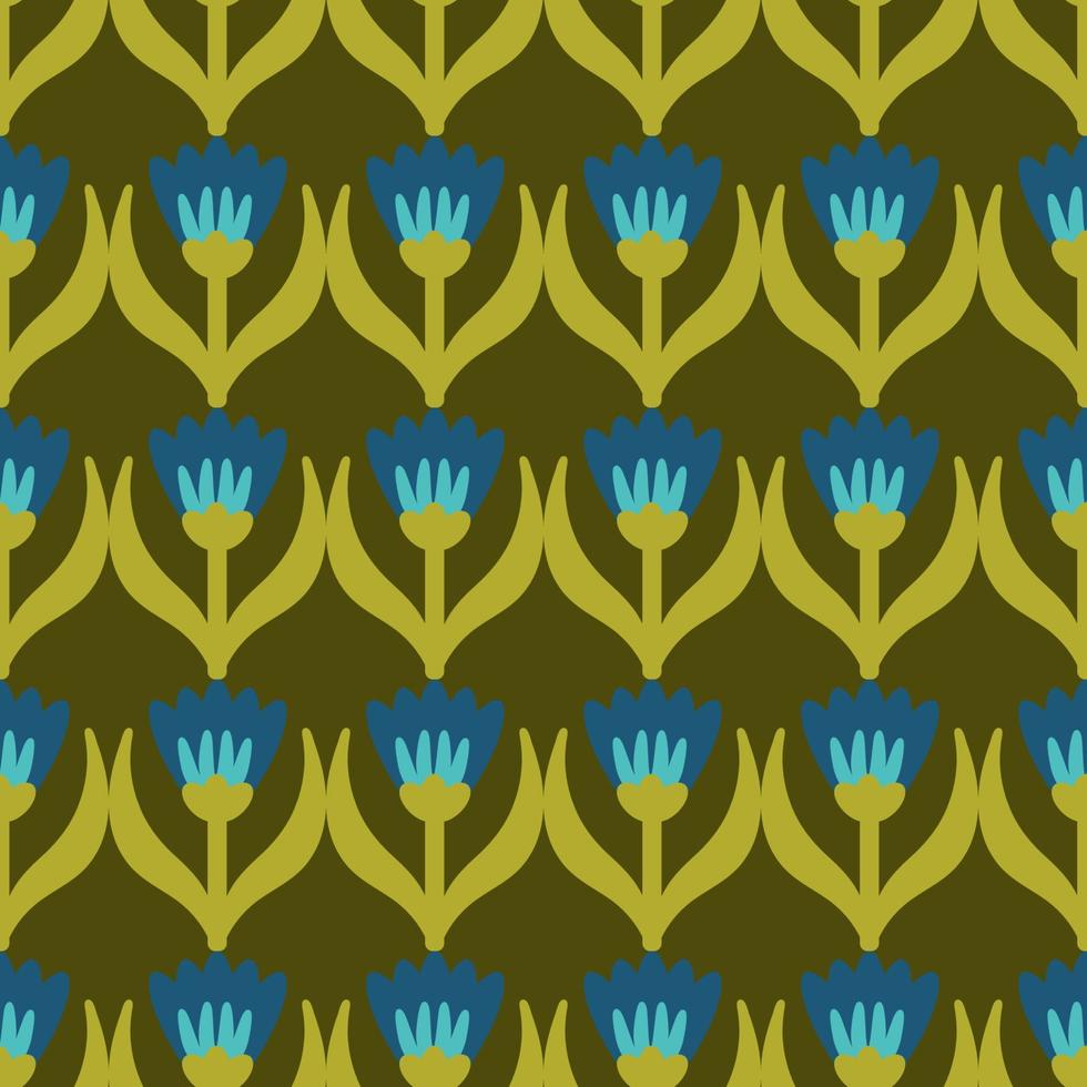 Retro Floral Pattern. 70s Funky Design with Geometric Flowers. Groovy Mid Century scandi Seamless vector texture for fabric design, textile print, wrapping, cover