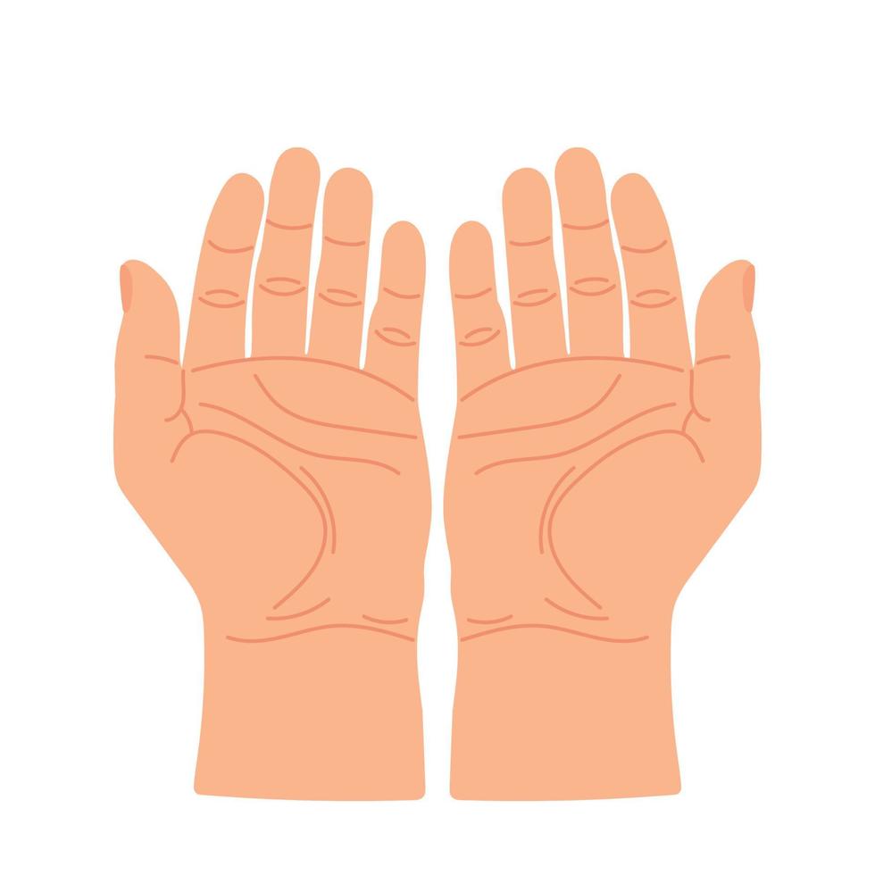 Open hands looking up for praying or asking. Palm hands up. Gesture with two  hands together. Vector flat illustration. 19030908 Vector Art at Vecteezy