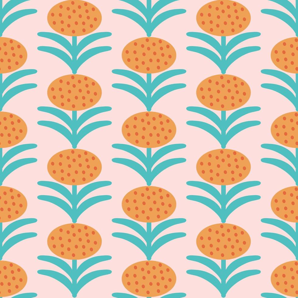 Retro Floral Pattern. 70s Funky Design with Geometric Flowers. Groovy Mid Century scandi Seamless vector texture for fabric design, textile print, wrapping, cover