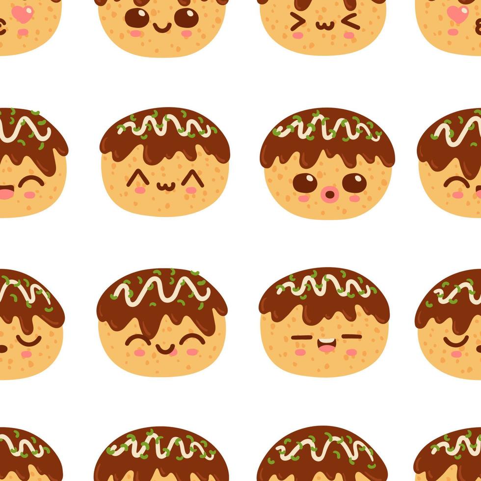 bolas de takoyaki o bolas de pulpo patrón sin costuras de vector de comida asiática. linda y famosa textura de bocadillos japoneses.