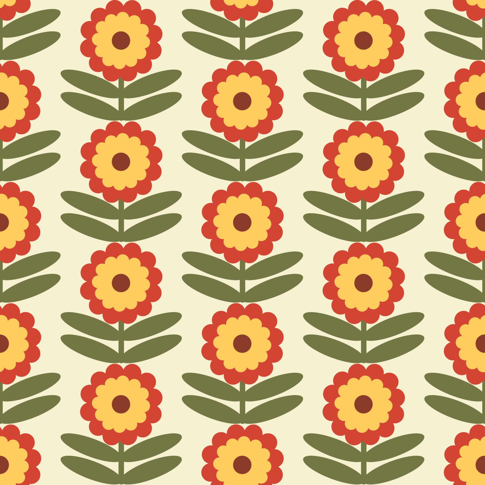 Retro Floral Pattern. 70s Funky Design with Geometric Flowers. Groovy