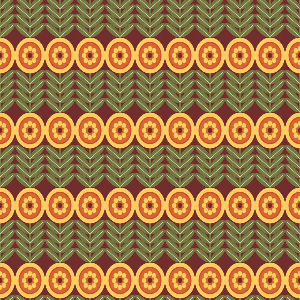 Retro Floral Pattern. 70s Funky Design with Geometric Flowers. Groovy Mid Century scandi Seamless vector texture for fabric design, textile print, wrapping, cover