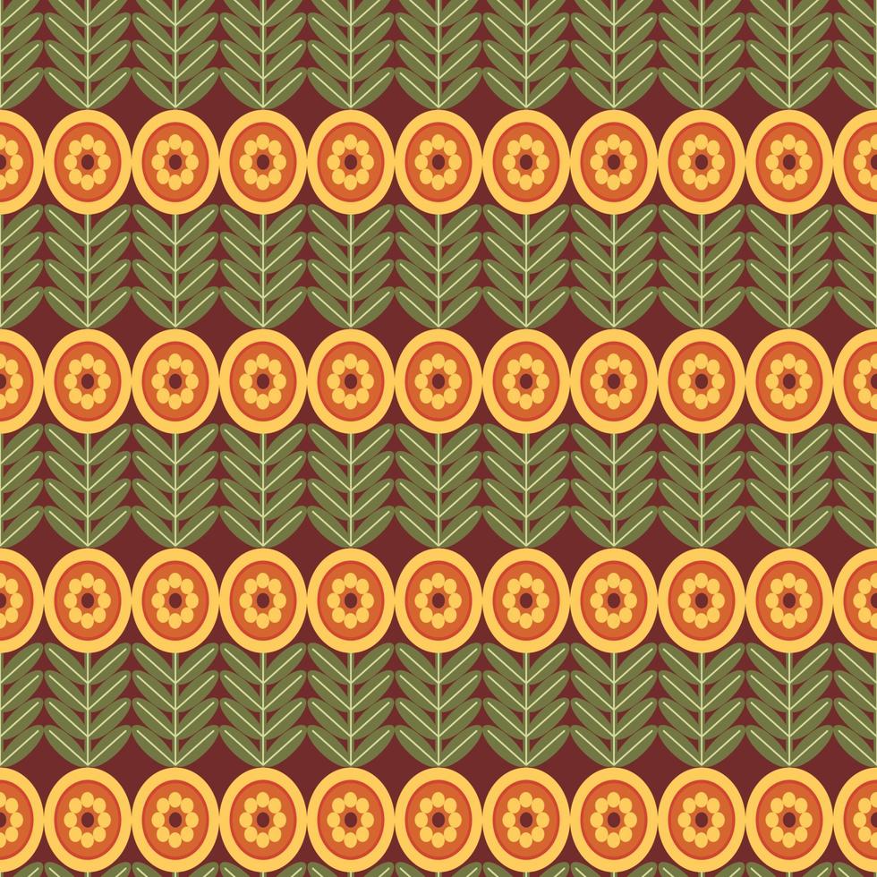 estampado de flores retro. Diseño funky de los años 70 con flores geométricas. maravillosa textura vectorial escandinava de mediados de siglo para el diseño de telas, impresión textil, envoltura, cubierta vector