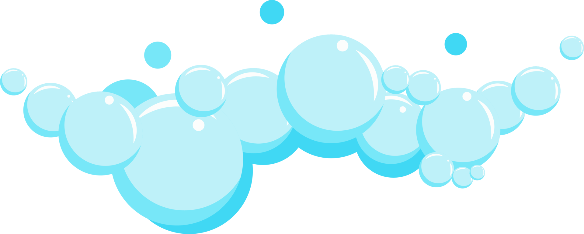 Cartoon soap foam with bubbles. Light blue suds of bath, shampoo